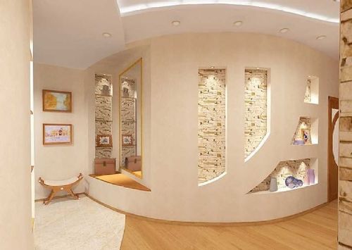 Salotto moderno con decorazione su parete interior design Pareti divisorie in cartongesso soggiorno